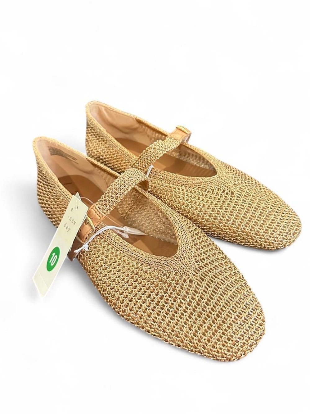 A New Day Copper Metallic Woven Mary Jane Flats Size 10 NWT Memory Foam